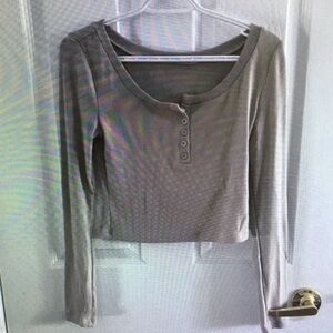 Brown Long Sleeve Ribbed Crop Top